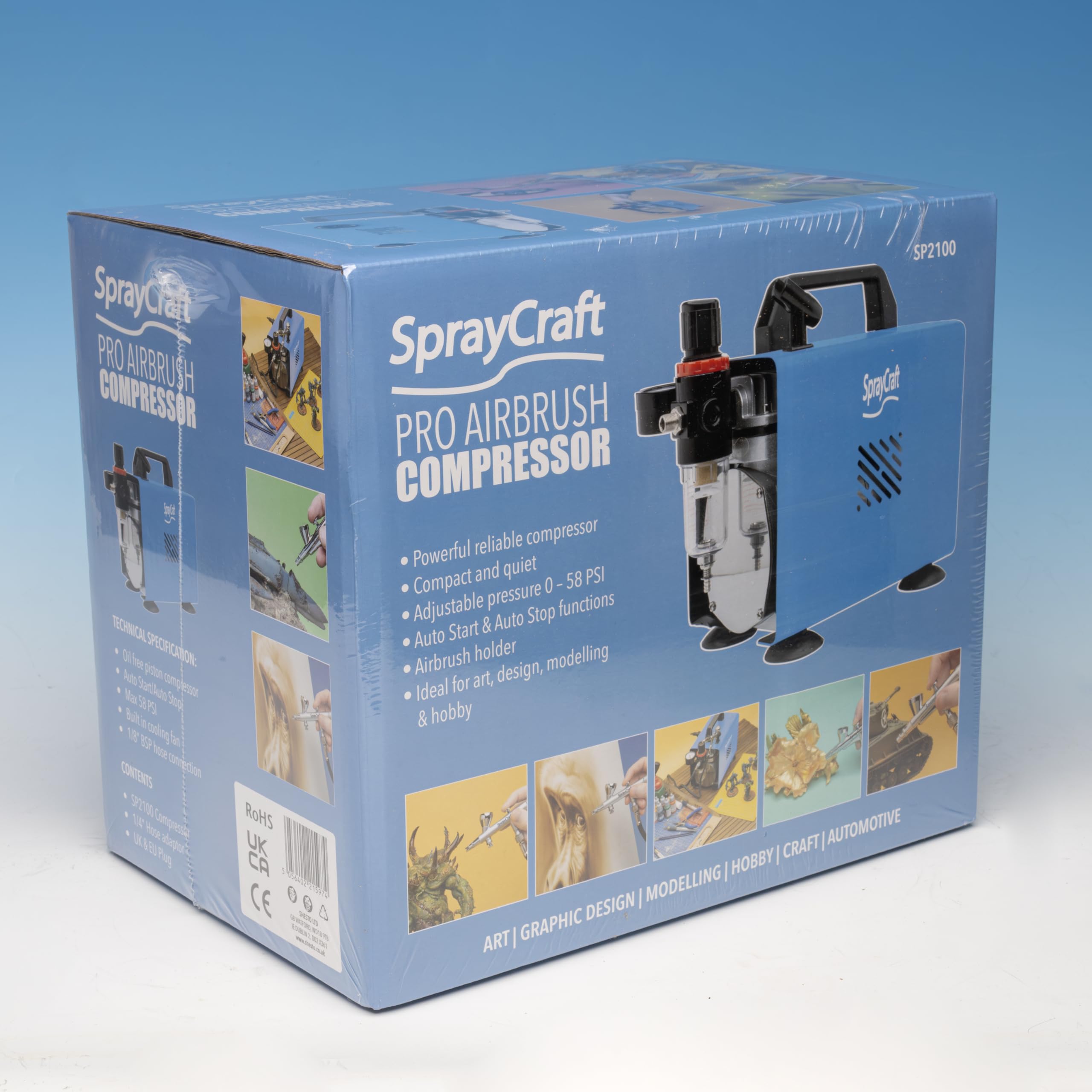 Compressore aerografo SP2100, compatto e silenzioso, 58 psi, auto-start/stop, per aerografia, modellismo, arte e artigianato