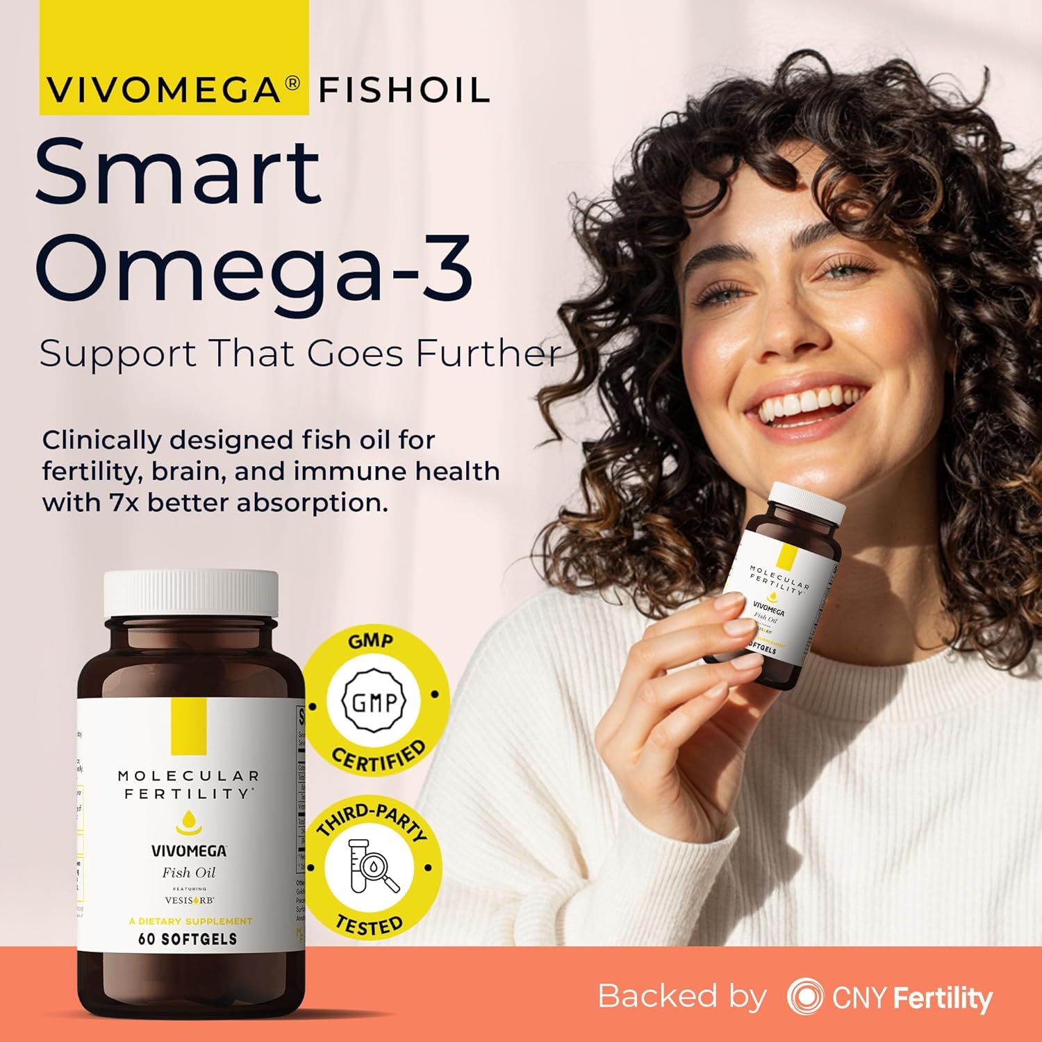 VIVOMEGA Fish Oil with VESIsorb® - Fertility Supplement for Women & Men - Doctor Formulated EPA DHA Omega 3 Fatty Acids, Vitamin D3 K2 for Reproductive Wellness - 60 Softgels - Image 3
