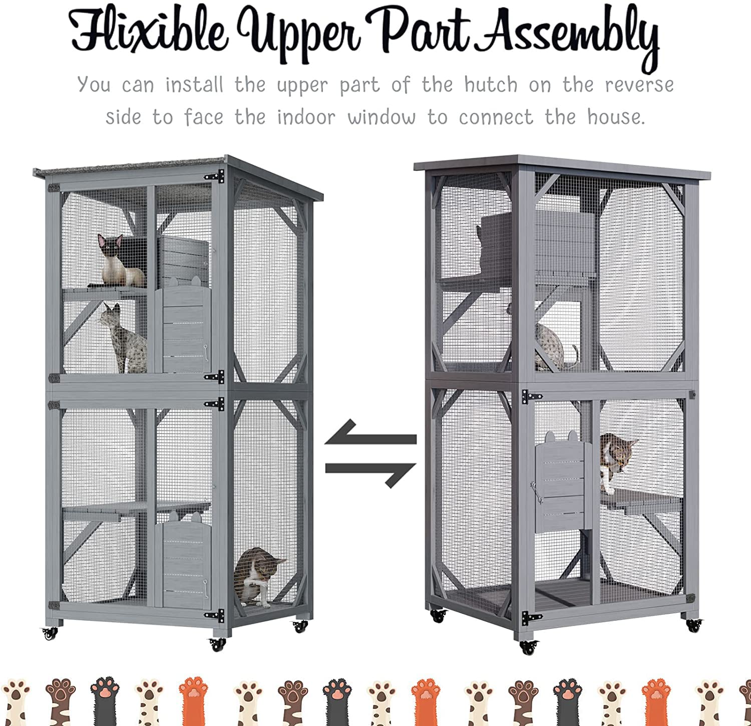 Outdoor Cat House, Catio Outdoor Cat Cages Playpen Enclosures on Wheels