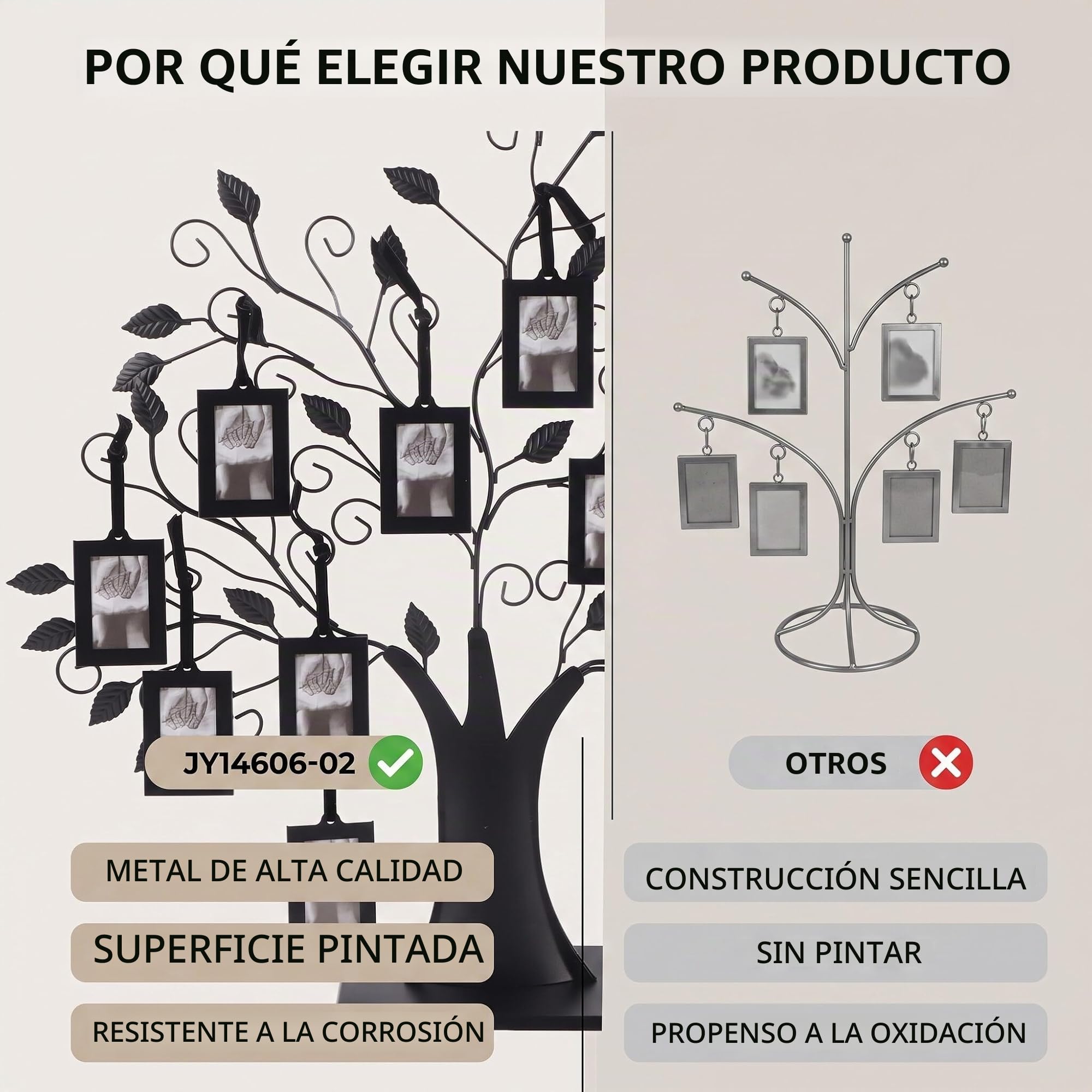Ejoyous Arbol Genealogico para Fotos, Marco de Fotos de árbol Genealógico, 6 Colgantes/12 Fotos Colgantes Familiares, árbol de Visualización con Marcos de Fotos Colgantes(L-Con 12 marcos de fotos)