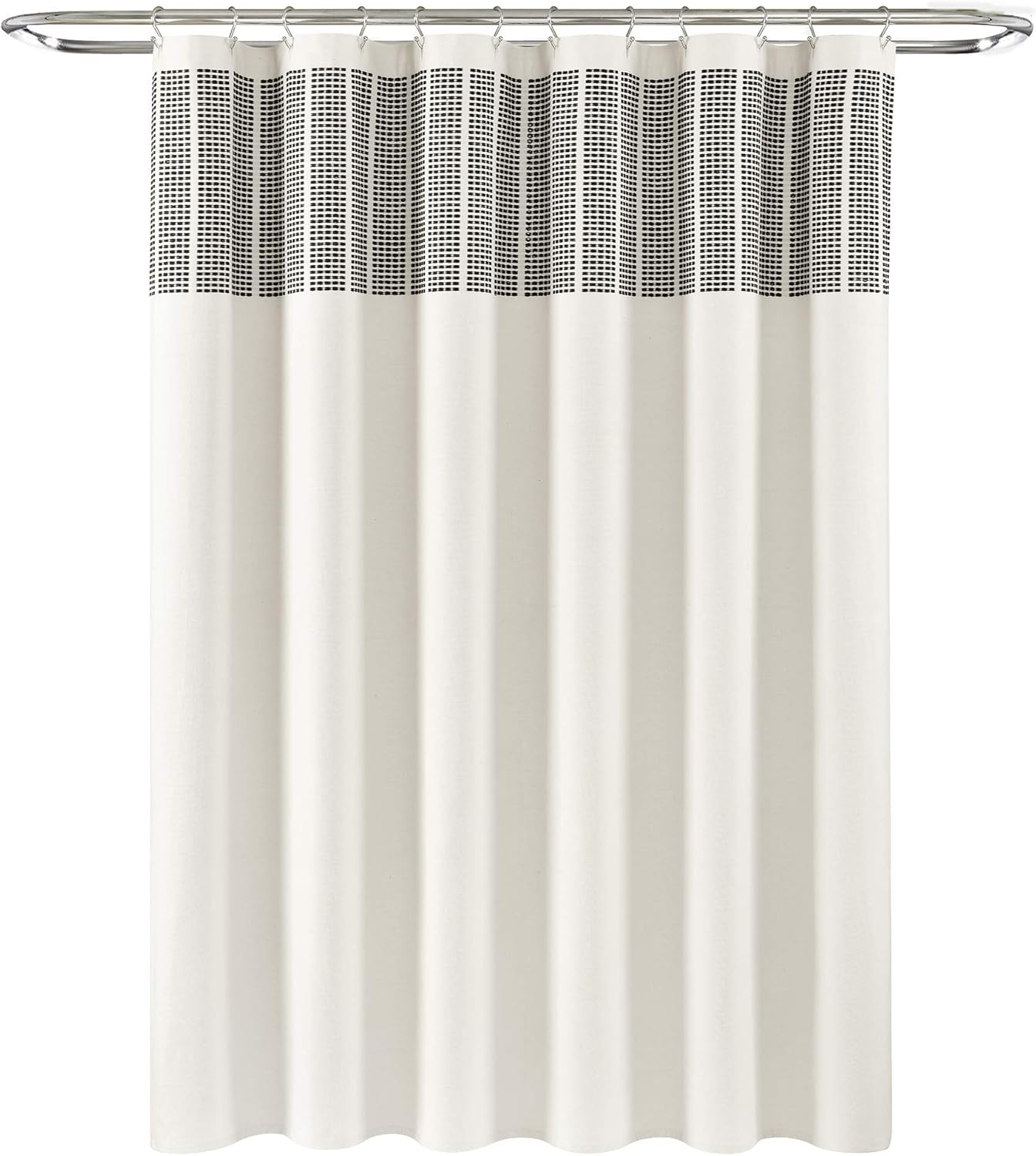 Lush Decor Stitched Woven Stripe Yarn Dyed Cotton Blend Shower Curtain Single 72" W x72 L Ivory & Black - Shower Curtains for Bathroom - Bathroom Curtain
