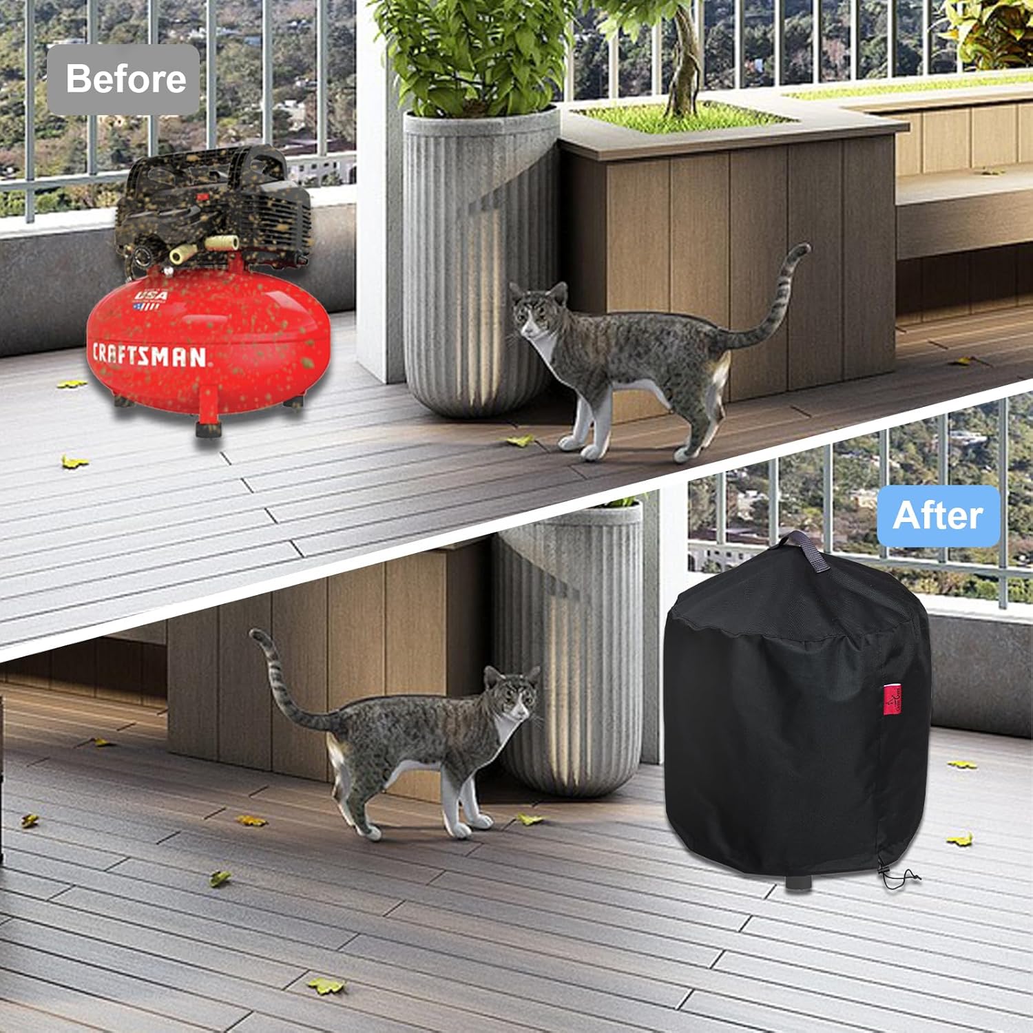 Air Compressor Black Waterproof Cover, Durable 600D Heavy Duty Air Compressors Cover with Handle, Fit for CRAFTSMAN, PORTER-CABLE, DEWALT 6 Gallon Portable Pancake Oil-Free Air Compressor 19"D x 18"H