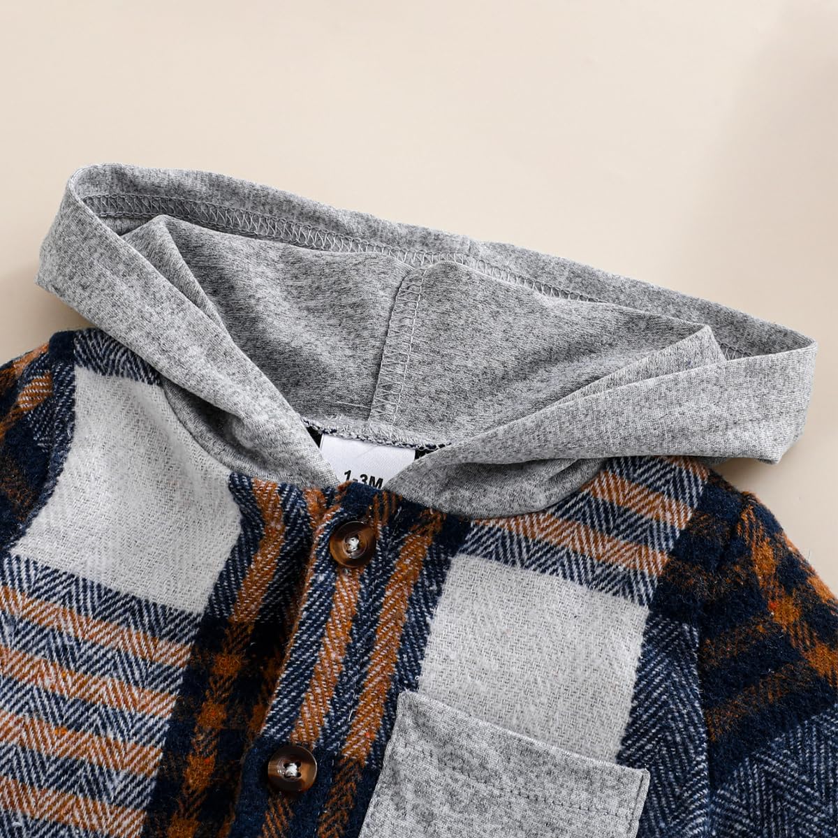 Vêtement Nouveau-né Garçon Color Block Manches Longues Body à Carreaux et Capuche +Pantalon Long Déchiré 2 Pièces Printemps Automne Ensemble