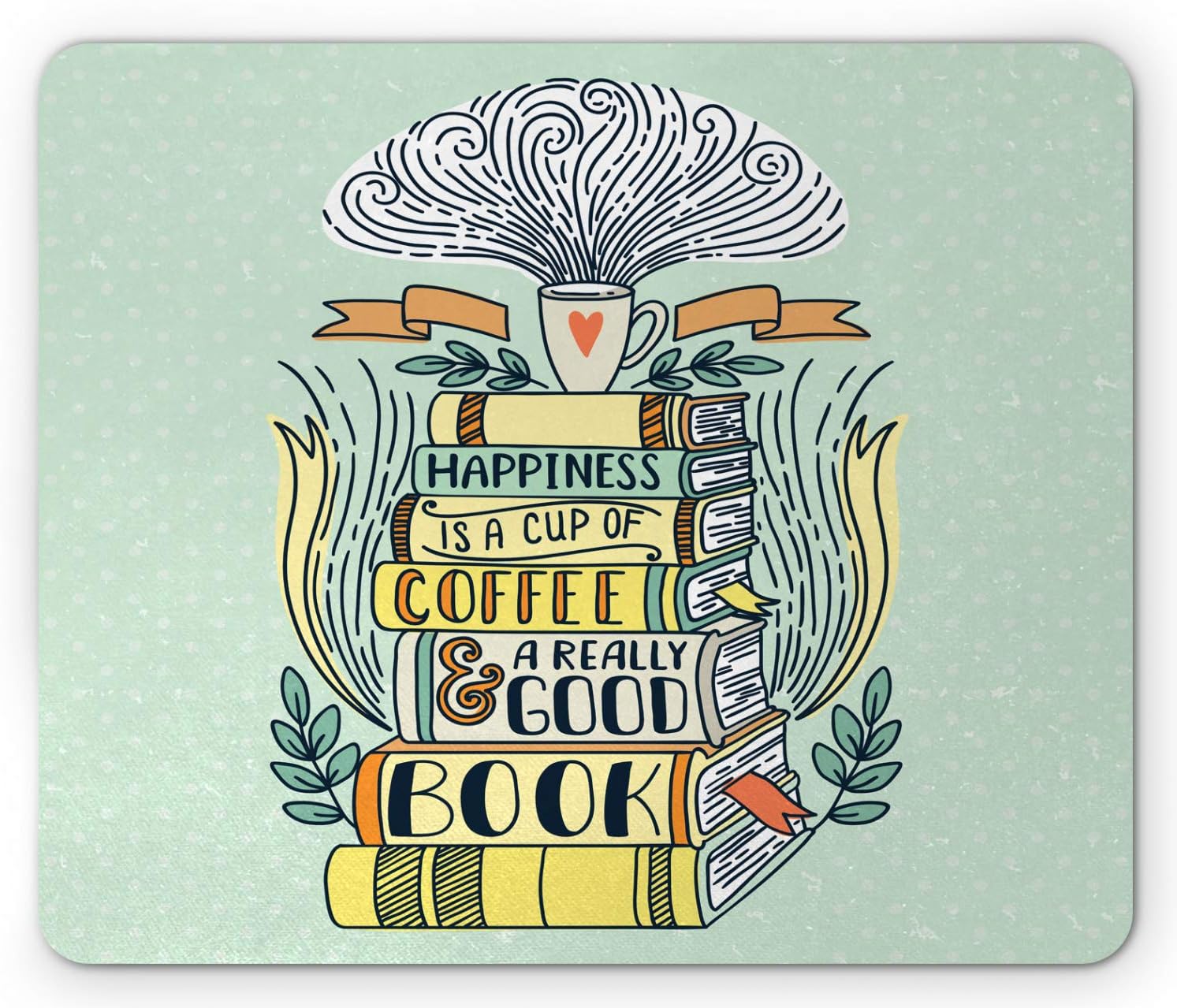 Ambesonne Book Lover Mouse Pad, Letterings About Happiness and Coffee on Greenery Background Vintage Feels, Rectangle Non-Slip Rubber Mousepad, Standard Size, Multicolor