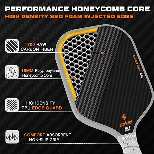 Miniatura 2 de Palas de pickleball T700 Raw Carbon Fiber Pickleball Paddle, núcleo de polímero de potencia de 0.630 in, raquetas profesionales para grandes giros,