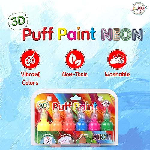 Miniatura 2 de Pintura de soplo, paquete de 6 pinturas para tela 3D, colores neón, permanente, no tóxica y lavable, juego de pintura para niños a partir de 3 años
