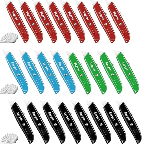 Miniatura 1 de sayyes Cortador de cajas, paquete de 24 cuchillos retráctiles con 120 cuchillas SK5, cortador de caja de aluminio duradero para cuerdas, cajas,