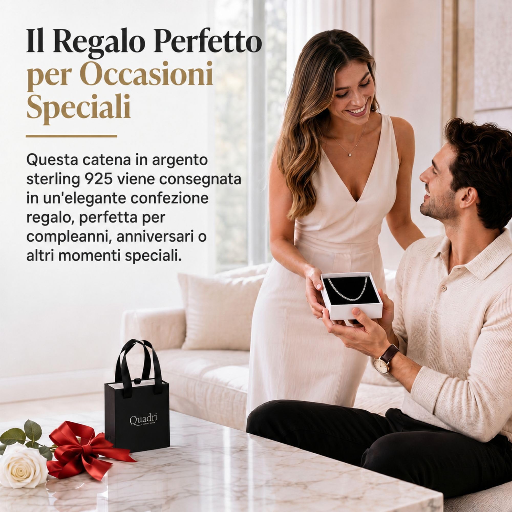 QUADRI - Collana Uomo Argento 925 - Collana Uomo Estiva - Regalo Compleanno
