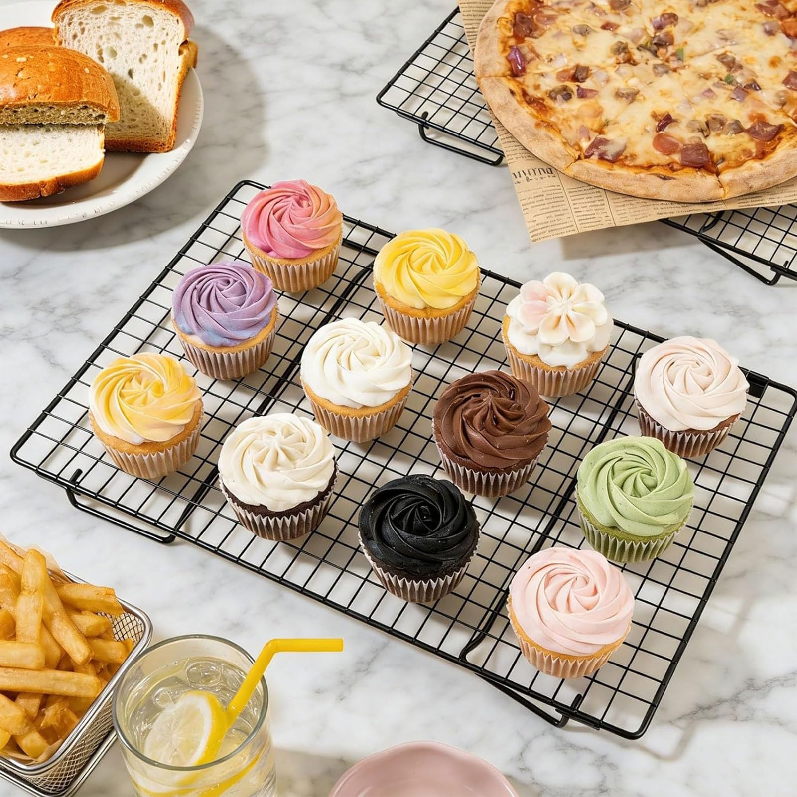 Griglia di raffreddamento da cucina a 3 sezioni per torte e pane, realizzata in acciaio inossidabile antiruggine con design pieghevole accessori da forno griglia di raffreddamento