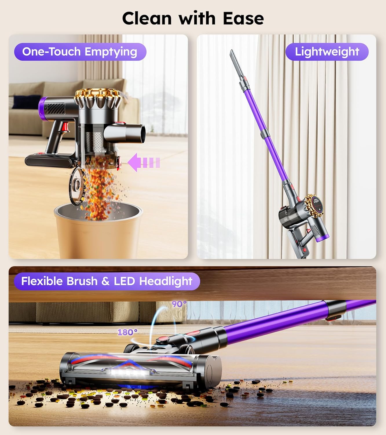 Cordless Vacuum Cleaner,550W 45KPA 60Mins Vacuum Cleaners for Home,Self-Standing St... - Image 7