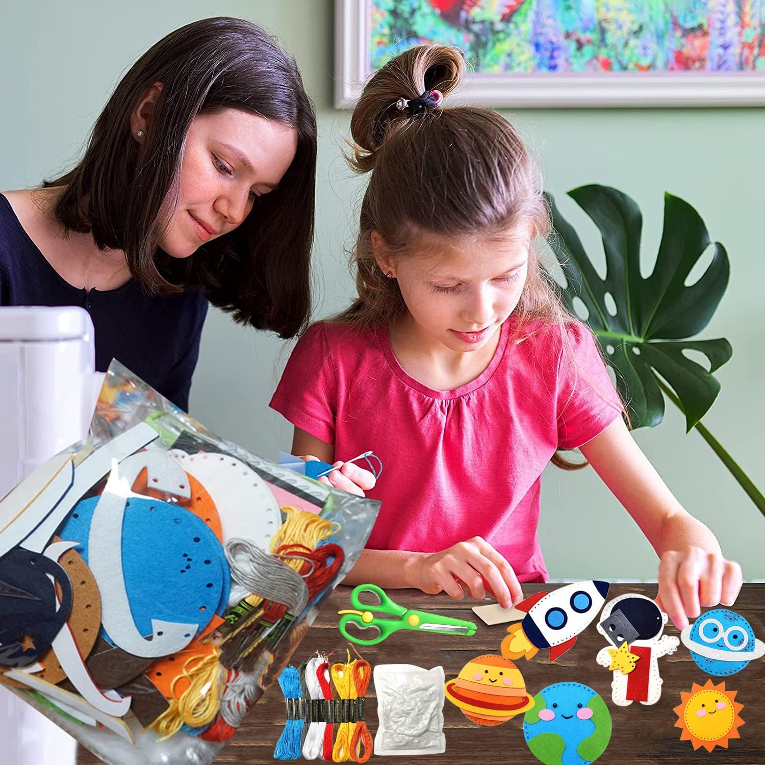 GOGOPARTY 29Pcs Space Felt Sewing Kit, Space Activities for Kids Solar System DIY Activity Kids Felt Craft Supplies for Girls and Boys Educational Beginners Sewing : Everything Else