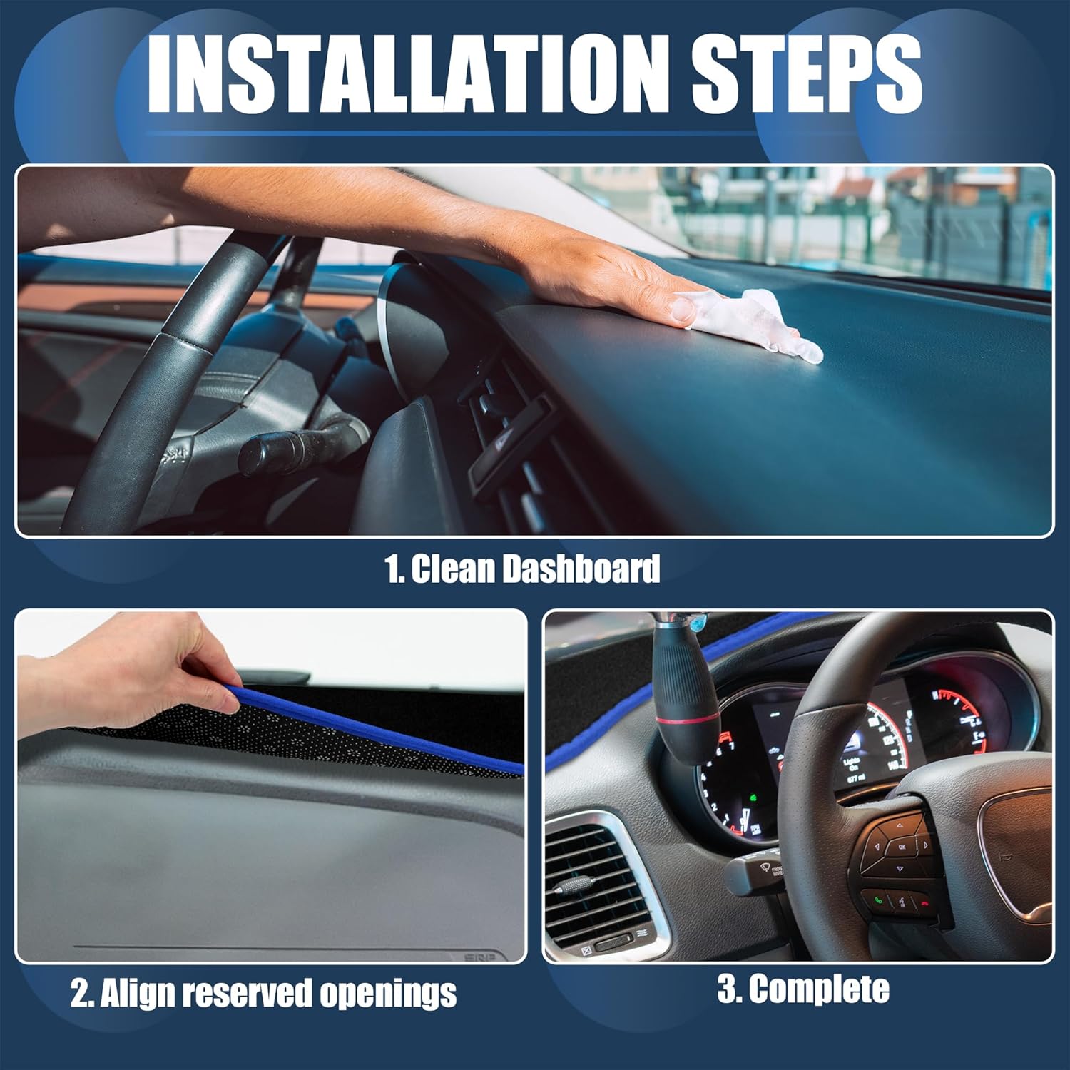 Dash Cover, Center Console Non-Slip Dashboard Carpet Mat for Dodge Durango 2014-2020 Polyester Black Blue,1Pc