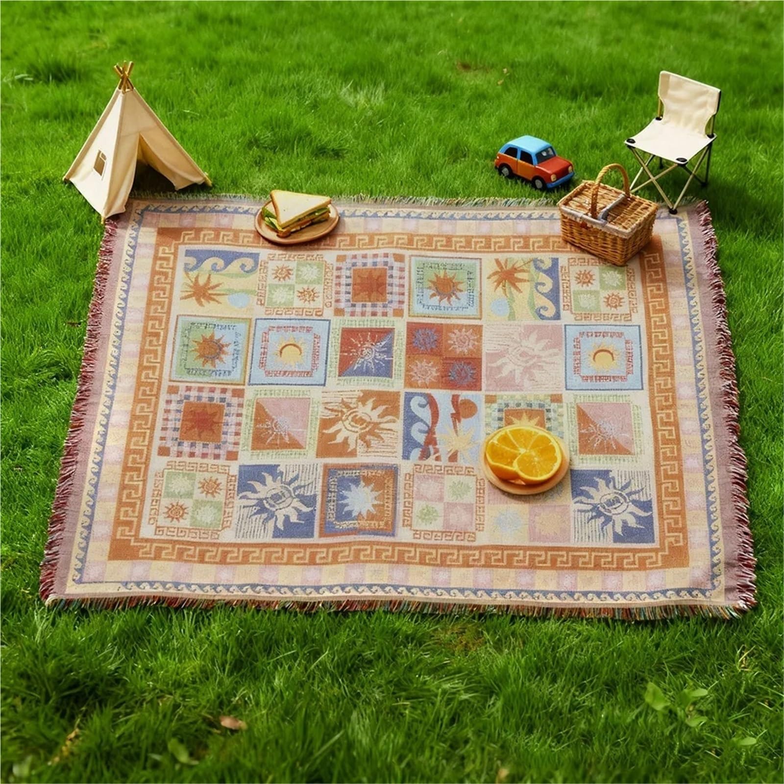 Estera de Picnic Plegable Gruesa con patrón de Sol de Estilo Bohemio, Manta Lavable for Acampar al Aire Libre, Mantel de Playa para Camping