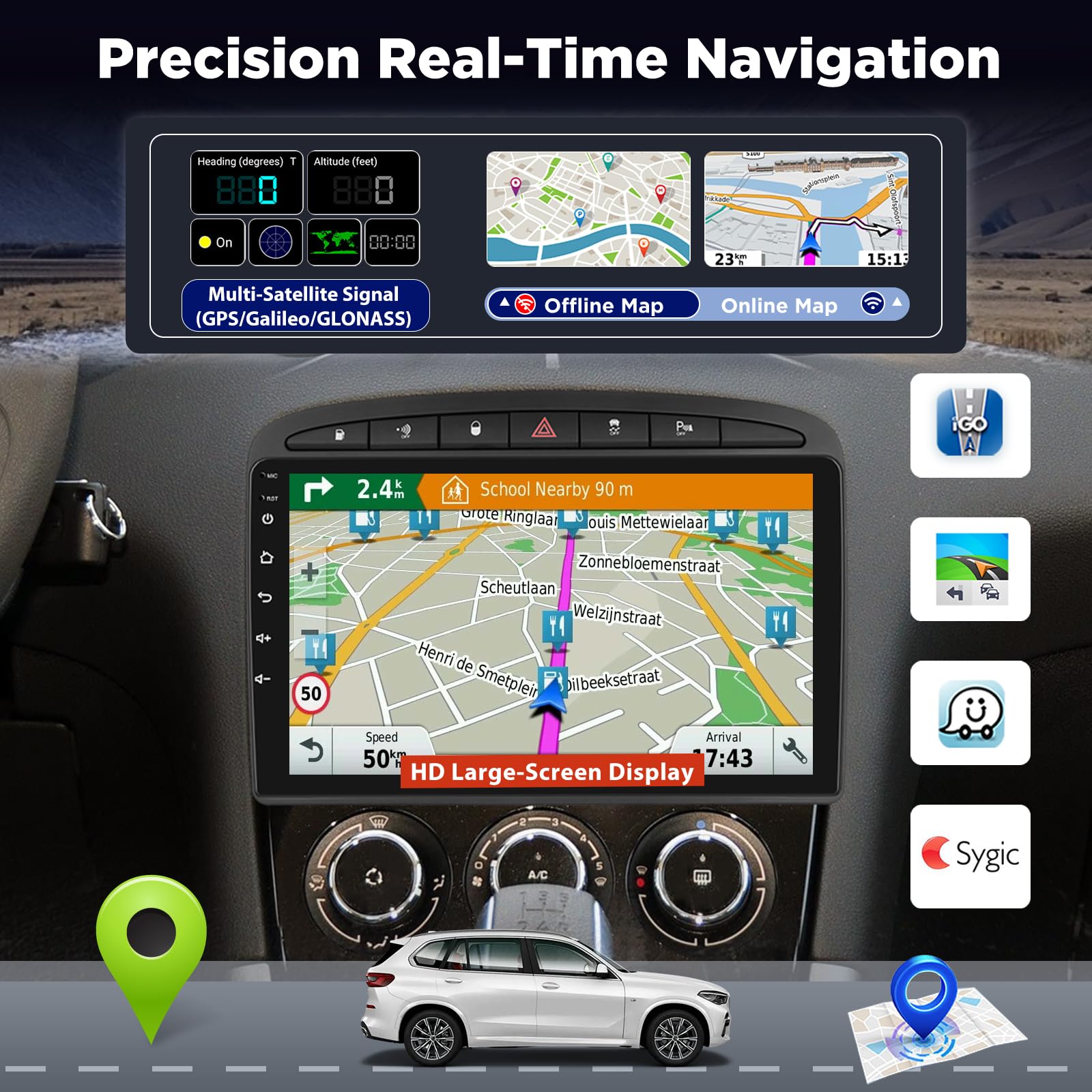 Autoradio Android pour Peugeot 308 408 2007–2015, CarPlay Android Auto sans Fil, Écran Tactile 1080P, DSP GPS WiFi, 2+64G Plug & Play Upgrade Radio avec caméra de recul