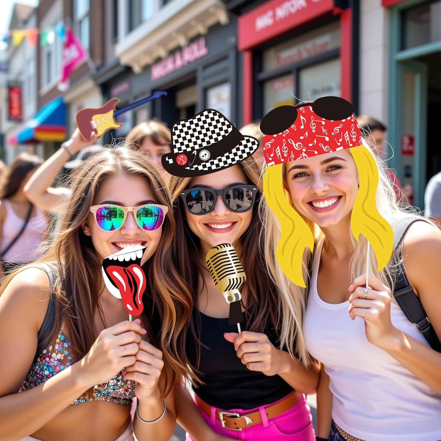 SUNBEAUTY 18 Pcs Rock and Roll Birthday Party Decorations Music Note Guitar Star Photo Booth Props Music Theme Party Supplies - Image 3