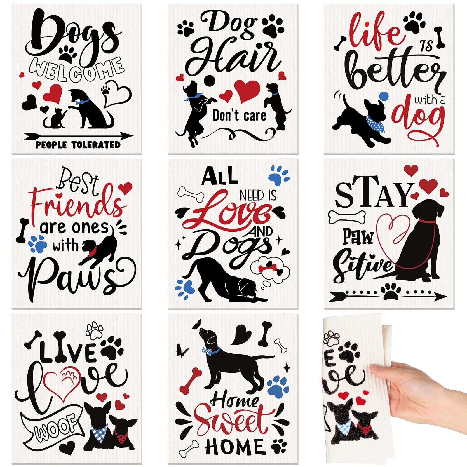 8 Pcs Dog Swedish Kitchen Dishcloths Reusable Swedish Absorbent Sponge Cloths Washable Kitchen Dish Towel Quick Drying Decorative for Animal Lover Gifts for Women Hand Towel