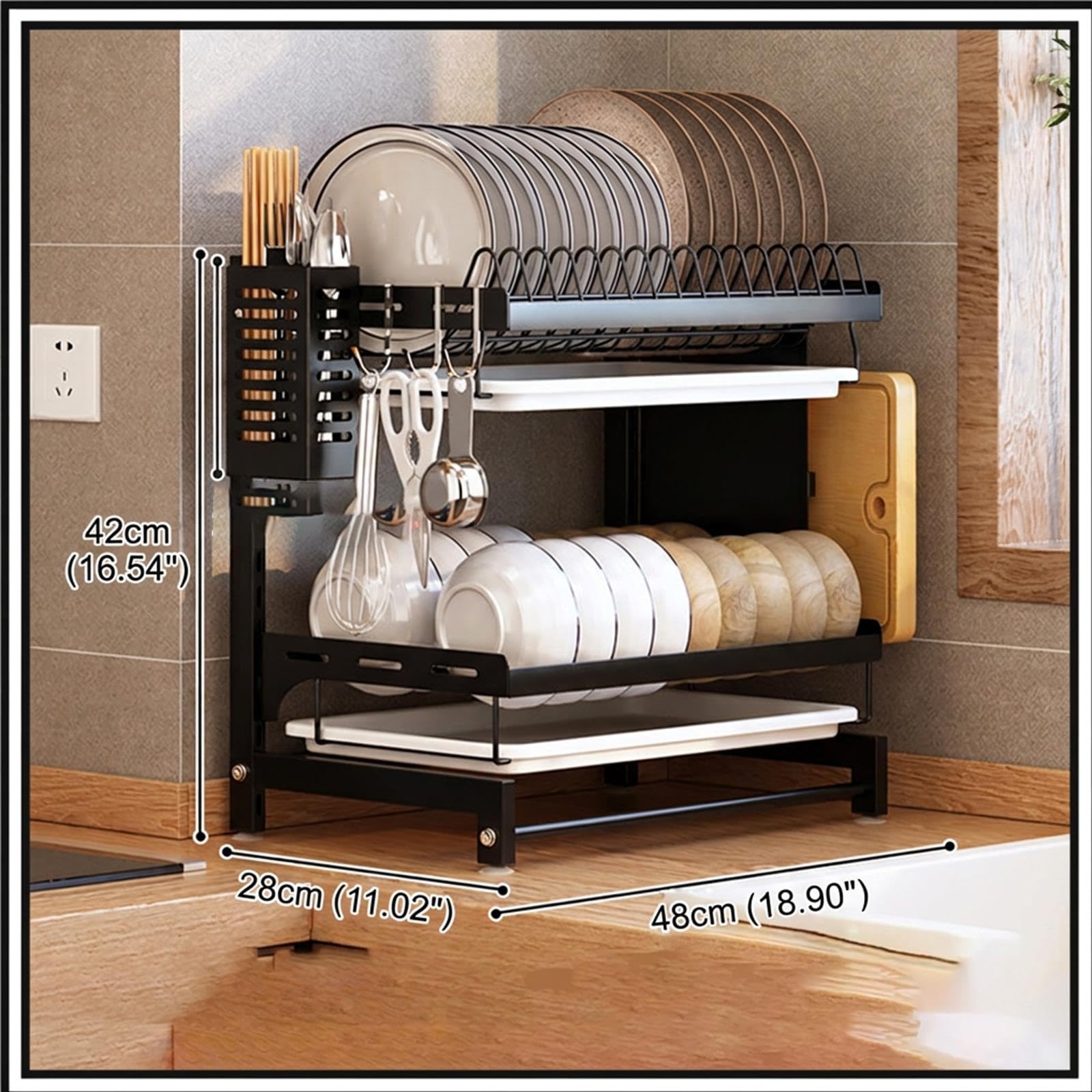Escurridor de platos de 2 niveles, estante organizador para encimera