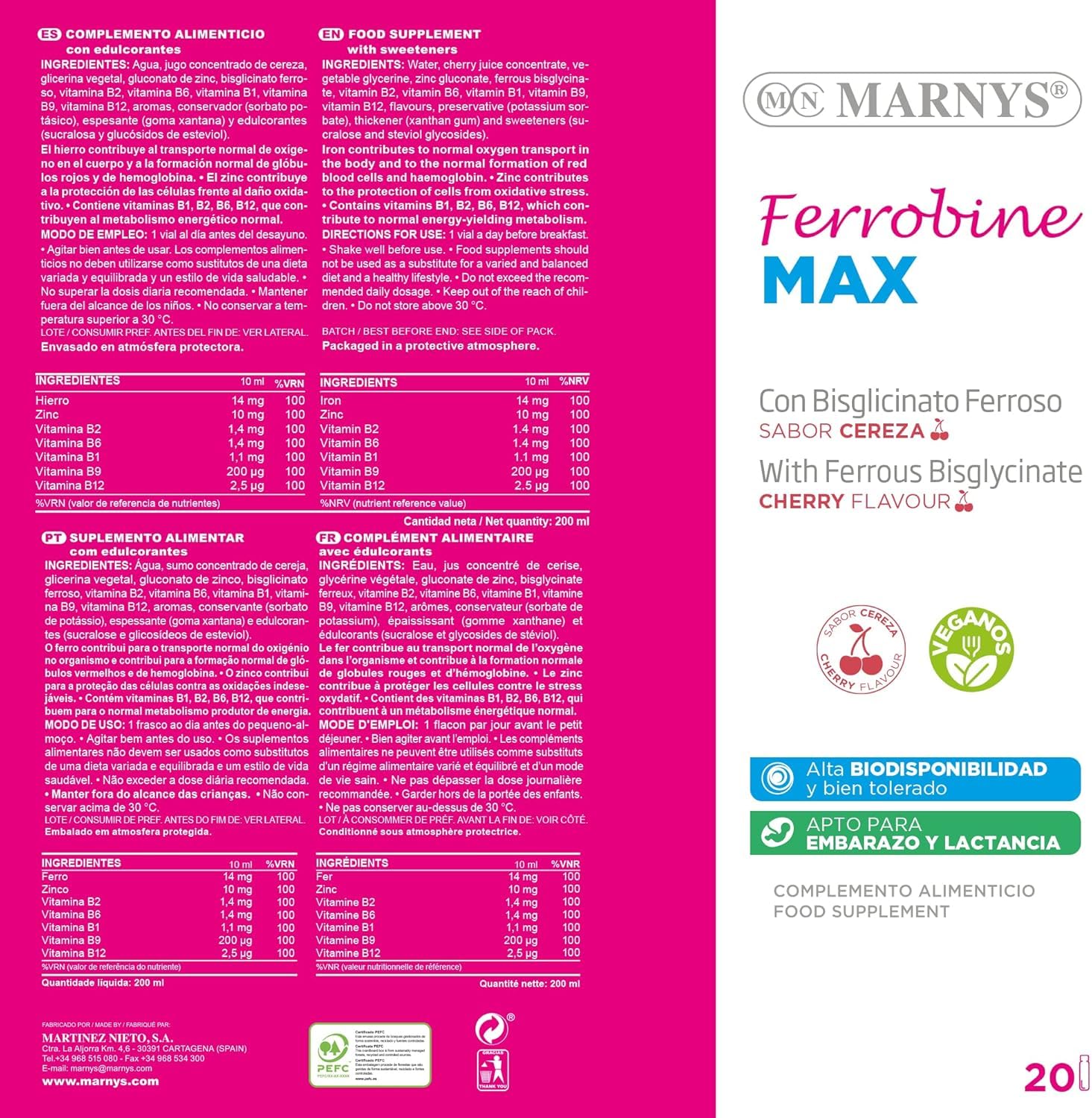 Pack 2 Unidades | Ferrobine Max - Hierro, Zinc y Vitaminas 20 viales