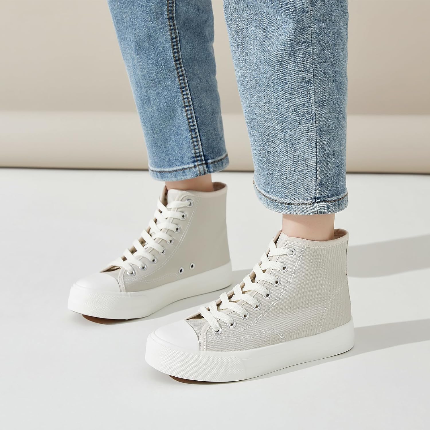 Uoidru High Top Sneakers for Women Canvas Shoes White Canvas High Tops Women Casual Shoes Lace Up Fashion Sneakers - Image 3