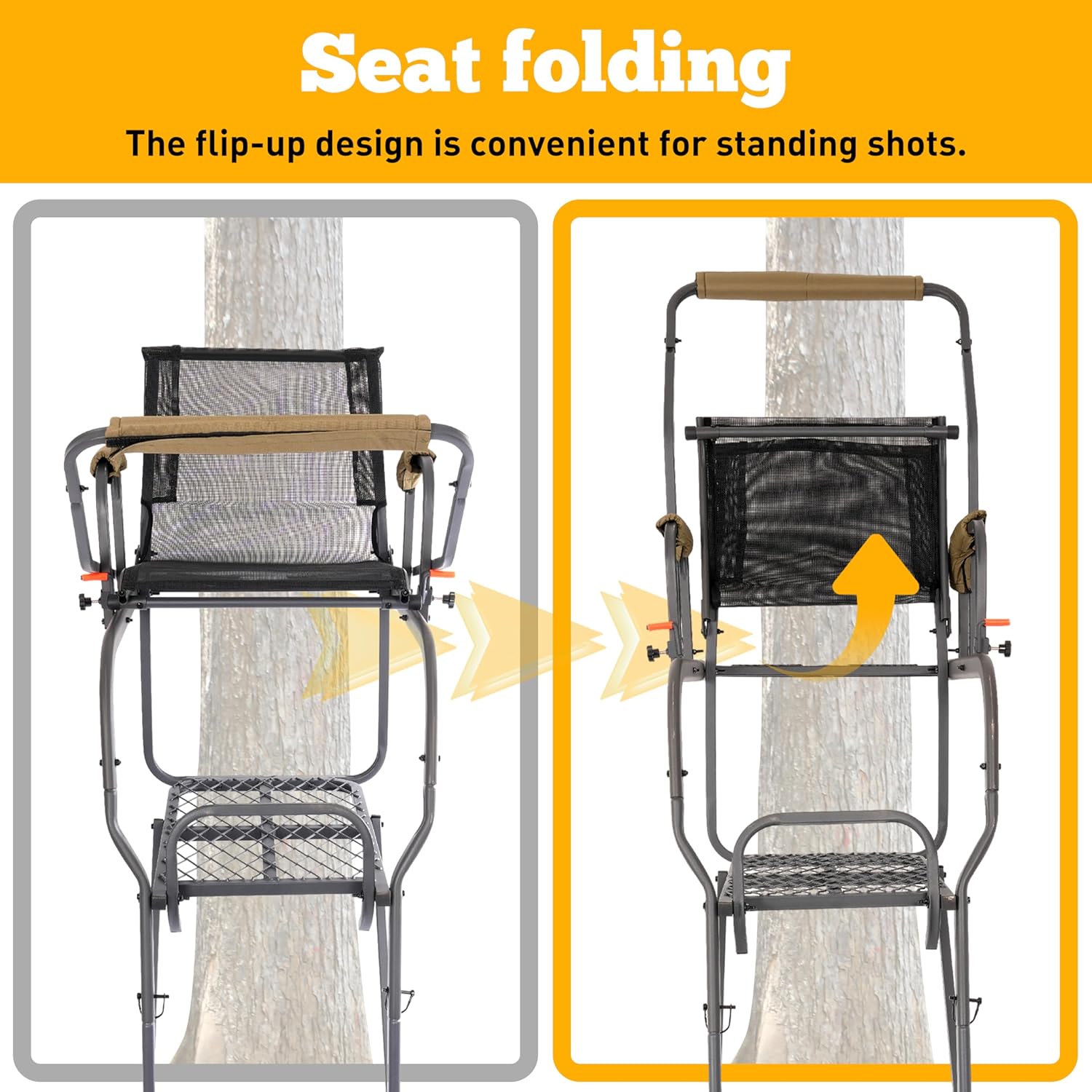 HECASA Ladder Tree Stand with Mesh Seat, 15.5' Climbing Equipment Accessories for Deer Hunting, Adjustable Shooting Rail, 300 LBS