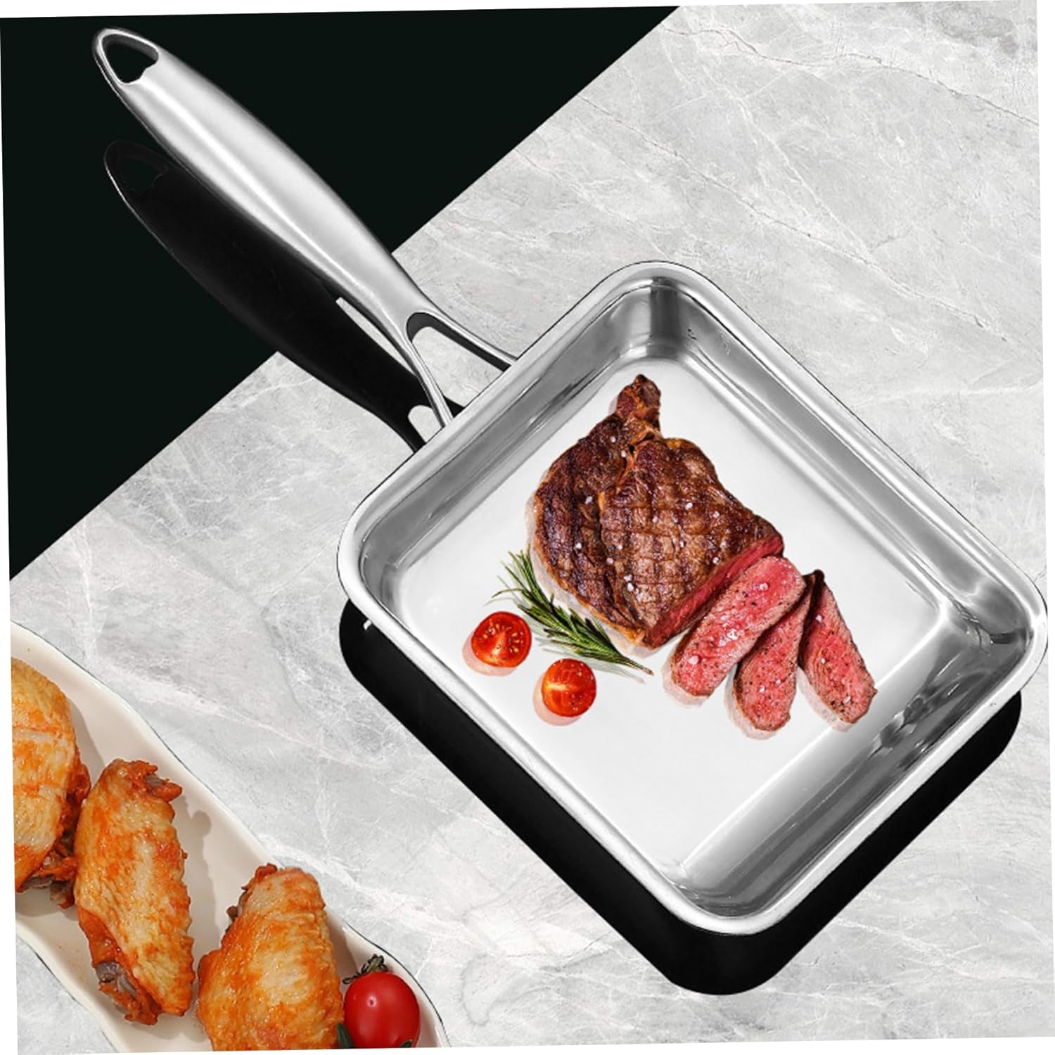 Tamagoyaki Pan Stainless Steel Japanese Omelette Pan, Non-Stick Uncoated Egg Roll 7.5x6.3 Rectangle Frying for Cooking Egg Roll, Steaks, Frying Bacon, Square