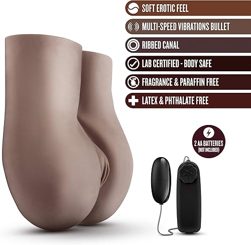 Miniatura 2 de Blush Fuck Me Deep - Masturbador realista de tamaño real de 10 libras de muñeca sexual marrón con coño y culo, textura acanalada, vibraciones