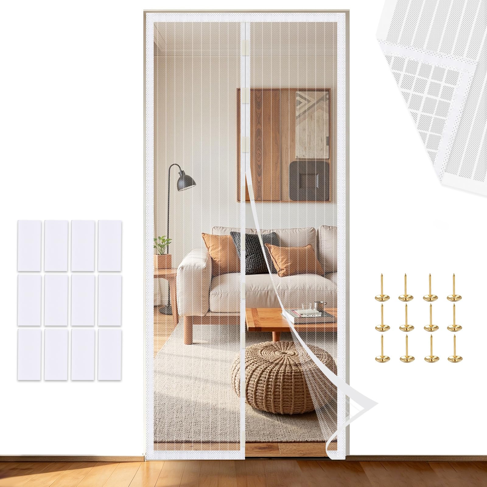 Magnetic Fly Screen Door Curtain – Strong Magnets & Magic Band, Scratch-Resistant Mosquito Net for Patio, Balcony, Bedroom (White, 80×210 cm)