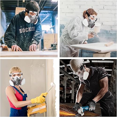 Miniatura 7 de Máscara respiradora, máscara de gas 18 en 1 con gafas de seguridad, protección respiratoria profesional, filtros para pintura, productos químicos,