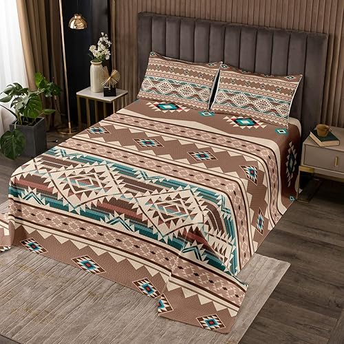 Juego de edredón acolchado occidental, tamaño King, juego de colcha exótica estilo nórdico bohemio, juego de edredón de geometría tribal africana
