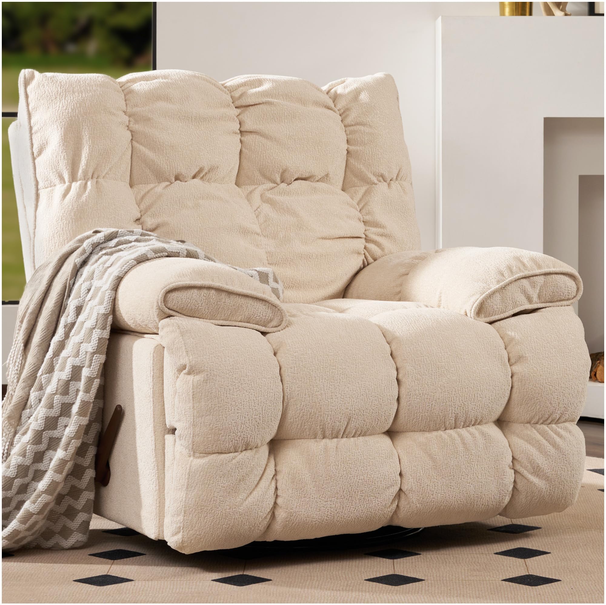 SITJOY Oversized Swivel Rocker Recliner Chair, Overstuffed Extra Wide Rocking Chair for Big and Tall, Glider Recliner Nursery Chair, Soft Breathable Fabric in Beige, Manual