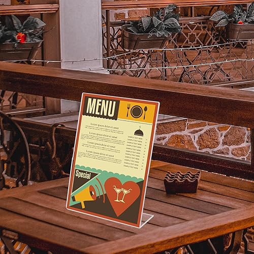 Miniatura 7 de Soportes de acrílico para letreros transparentes de 8.5 x 11 pulgadas, soporte vertical inclinado hacia atrás, soporte de plástico para letreros de