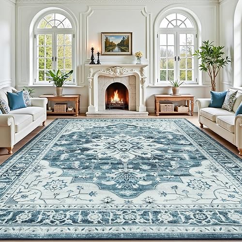 Miniatura 30 de Lofus Alfombras de área de 5 x 7 pies para sala de estar, alfombras lavables para dormitorio, cocina, alfombra bohemia vintage, suave, Vintage Beige