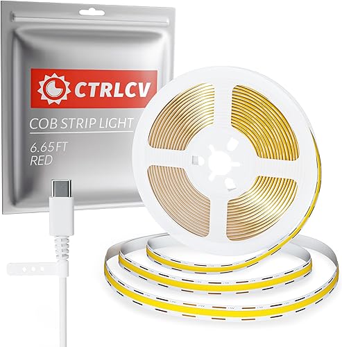 Miniatura 7 de CtrlCV Tira de LED COB tipo C de 6.56 pies/6.6 ft - Cinta LED de CC oculta flexible de 0.315 in de 5 V, 300 LEDs/m, luz blanca neutra (4000 K).