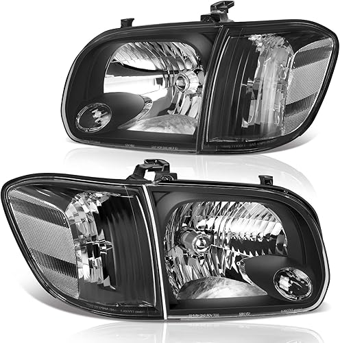 DWVO Conjunto de faros delanteros compatible con Tundra 2005-2006 Tundra DoubleCrew Cab 2005 2006 2007 Sequoia Black Housing Clear Lens Reflector