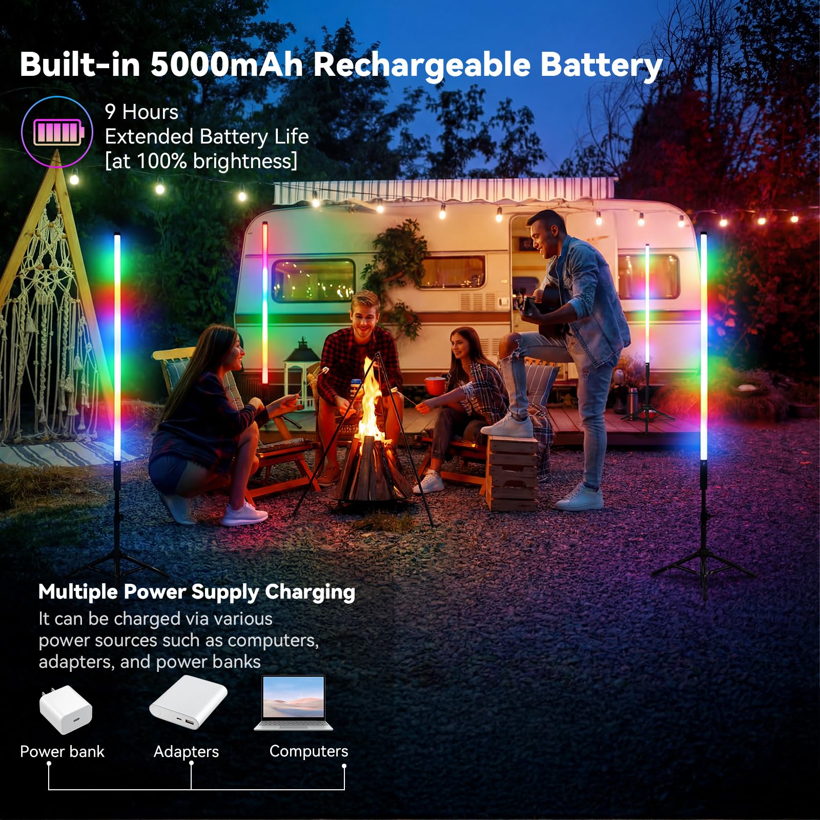 Lampe vidéo LED Portable, bâton Lumineux de Photographie LUXCEO Mood1, intensité Variable et mémoire, Batterie intégrée 2000 mAh, Lampe Photo RVB pour Youtube, TikTok, Jeu en Streaming (85 cm)