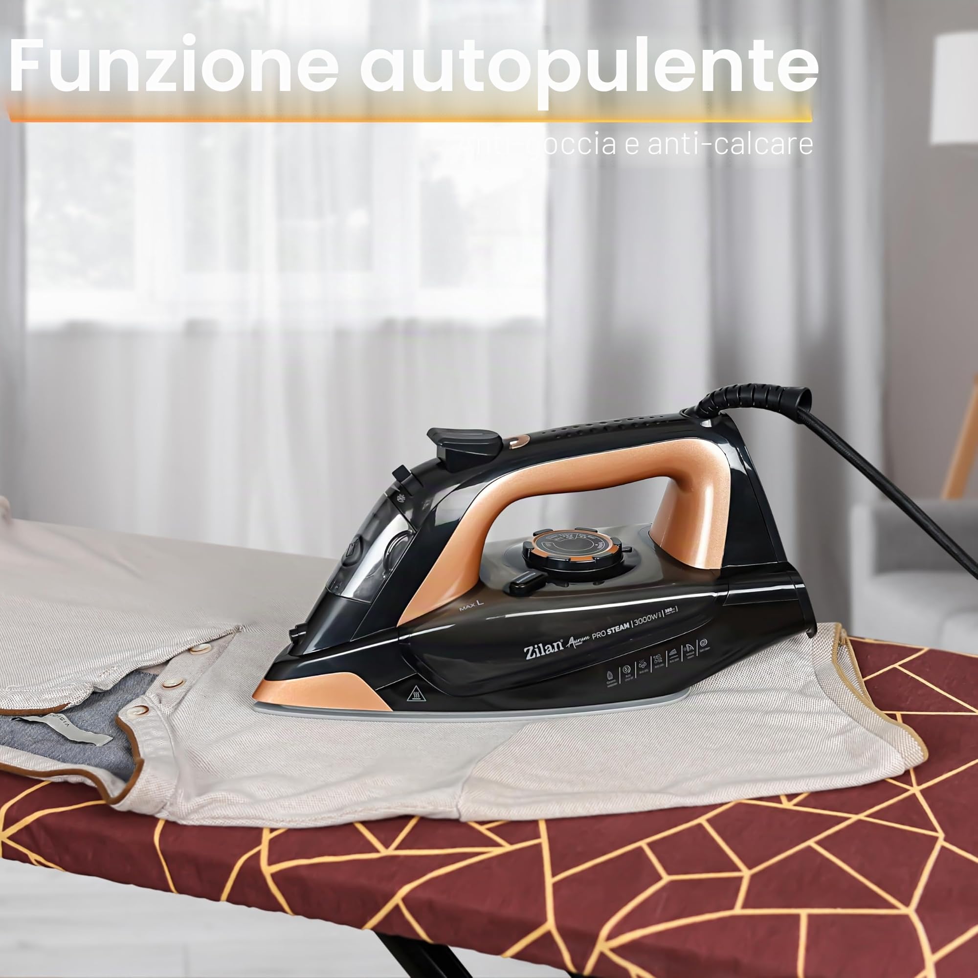 Zilan Ferro da stiro a vapore, 380 ml, funzione autopulente, anti-calcare, ferro da stiro a vapore, ferro da stiro a vapore, ferro da stiro a vapore