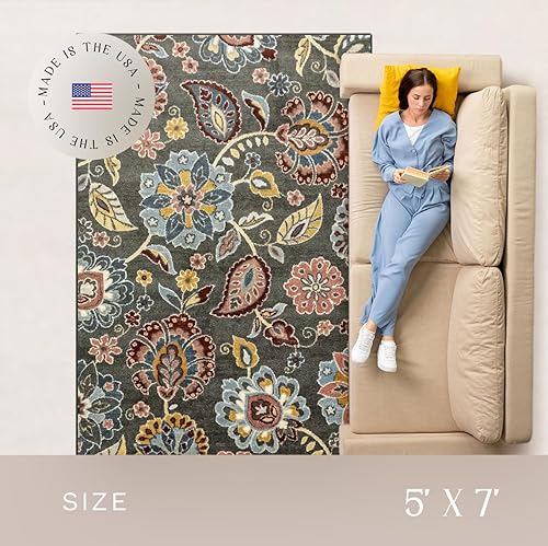 Miniatura 4 de Maples Rugs Gardena - Alfombras de área florales, fabricadas en Estados Unidos, de pelo bajo, antideslizante, apta para mascotas, para dormitorio,