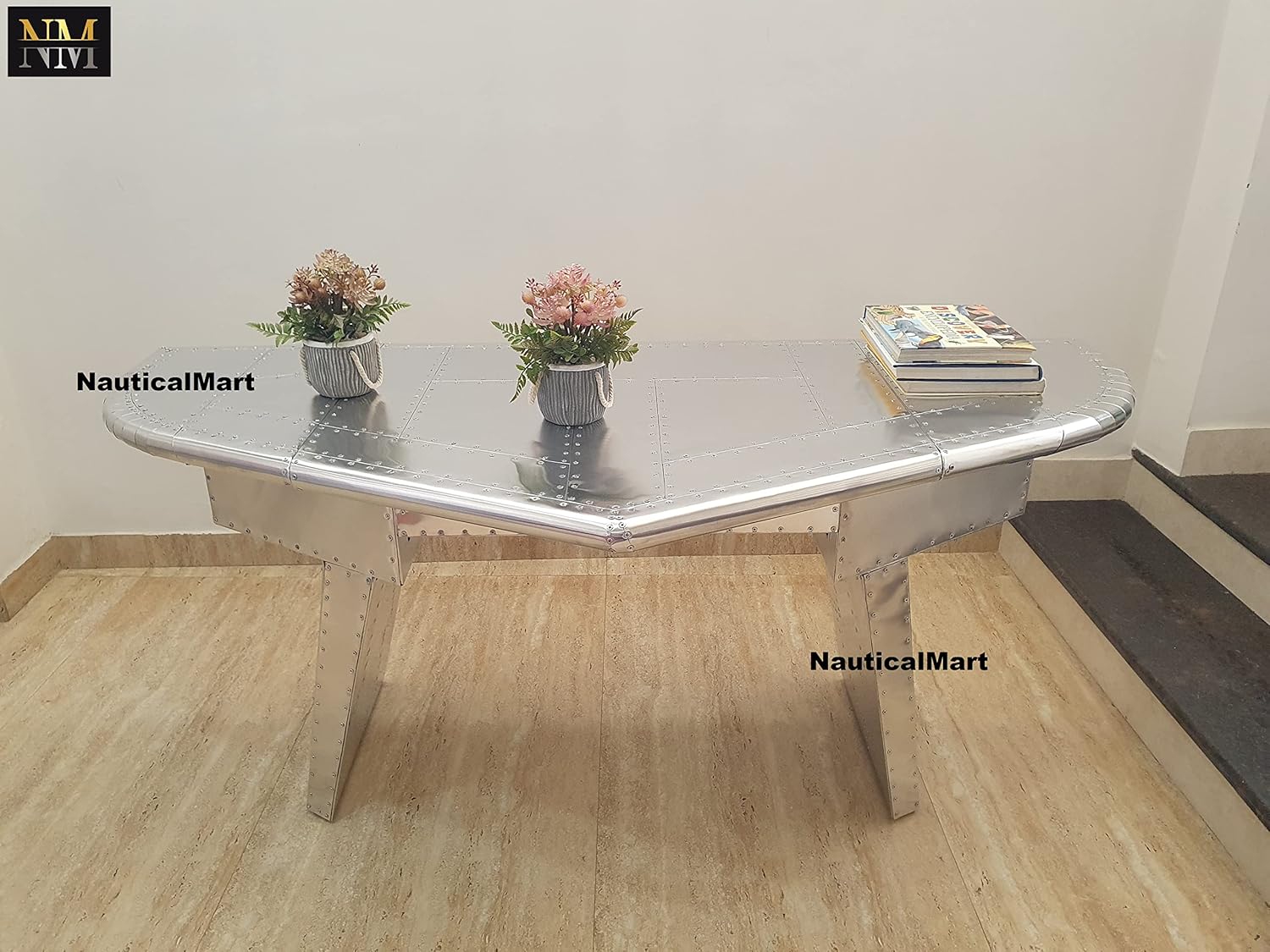 NauticalMart Aviator Executive Fighter Jet Wing Desk Polished Aluminum Home Office Furniture (78 Inches)
