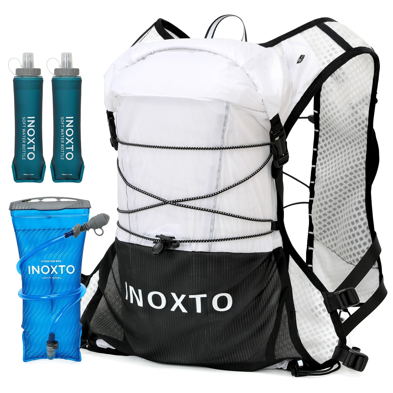 IX INOXTO Zaino da corsa con sacca d'acqua da 1,6 l, per donne e uomini, regolabile, per trail running, escursionismo, ciclismo, maratona