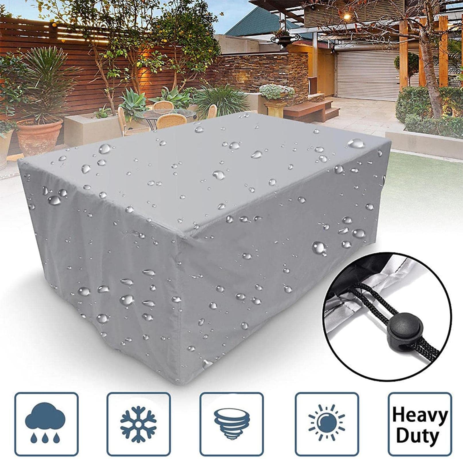 IXEHOH Funda Para Muebles De Jardín Impermeable 150x150x80cm(LxWxH) Funda Mesa Jardin Impermeable Lona Oxford 420D,para Mesa De Jardín,Juegos De Muebles De Terraza,Rectangular