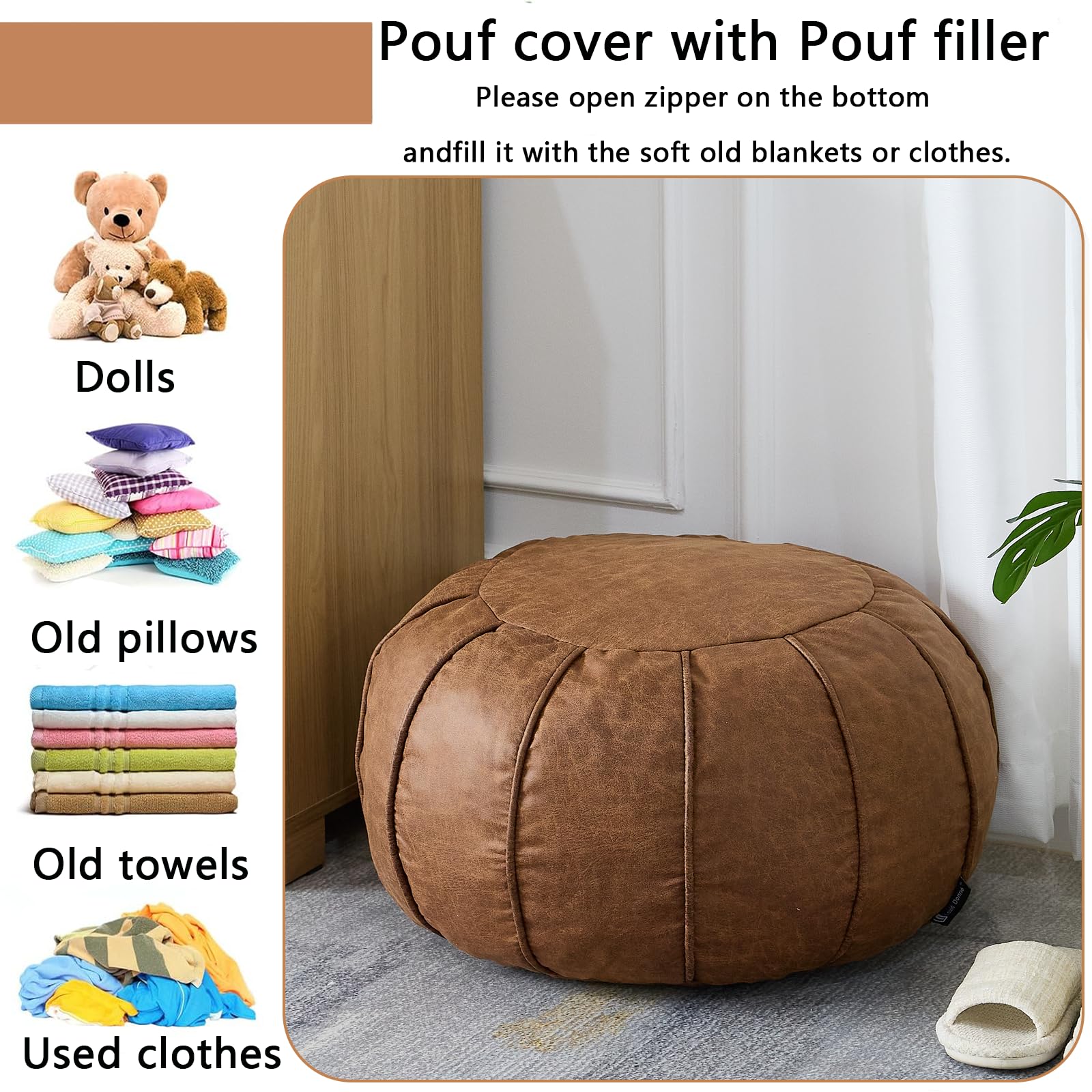 Louis Donné Pouf ottoman non rembourré fait à la main marocain - Repose-pieds rond - Décoration d'intérieur - Multifonction - Pour salon, bureau, chambre à coucher, balcon