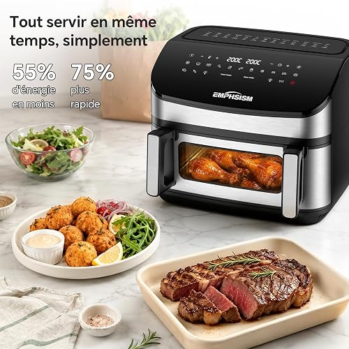Air Fryer 12L 2 Compartiments - 2600W Friteuse à Air, XXL Friteuse Sans Huile avec Double Résistance en Haut et en Bas, 13-en-1 Airfryer avec Fenêtre Indépendante et Éclairage, Flexible 1 ou 2 Zones - 8