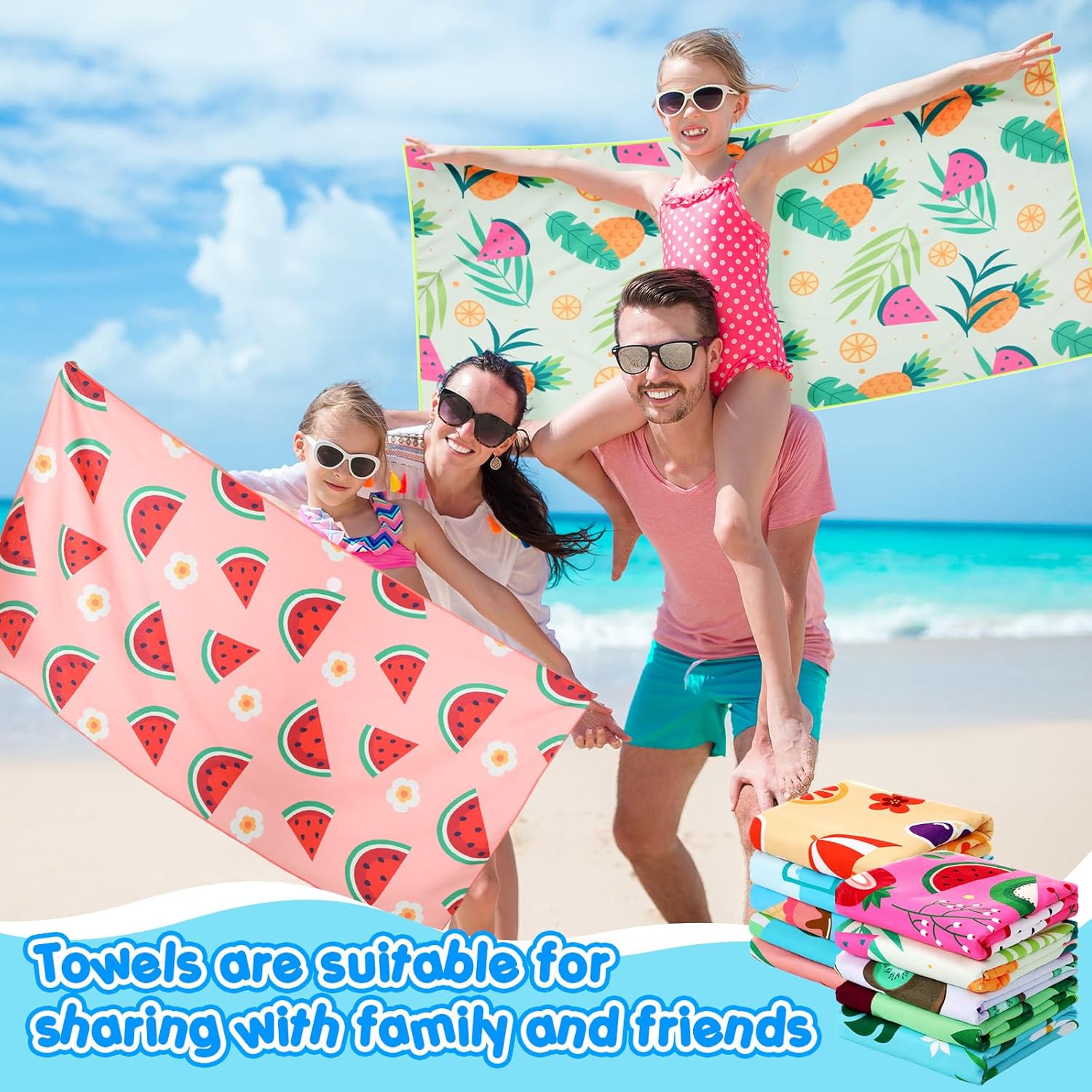 10 Packs Microfiber Beach Towel 28 x 55 Inch Oversized Large Quick Dry Thin Beach Towels for Pool Camping, Sand Free Lightweight Blanket for Women Adults Travel Swimming Picnic Sport(Fruits Style)