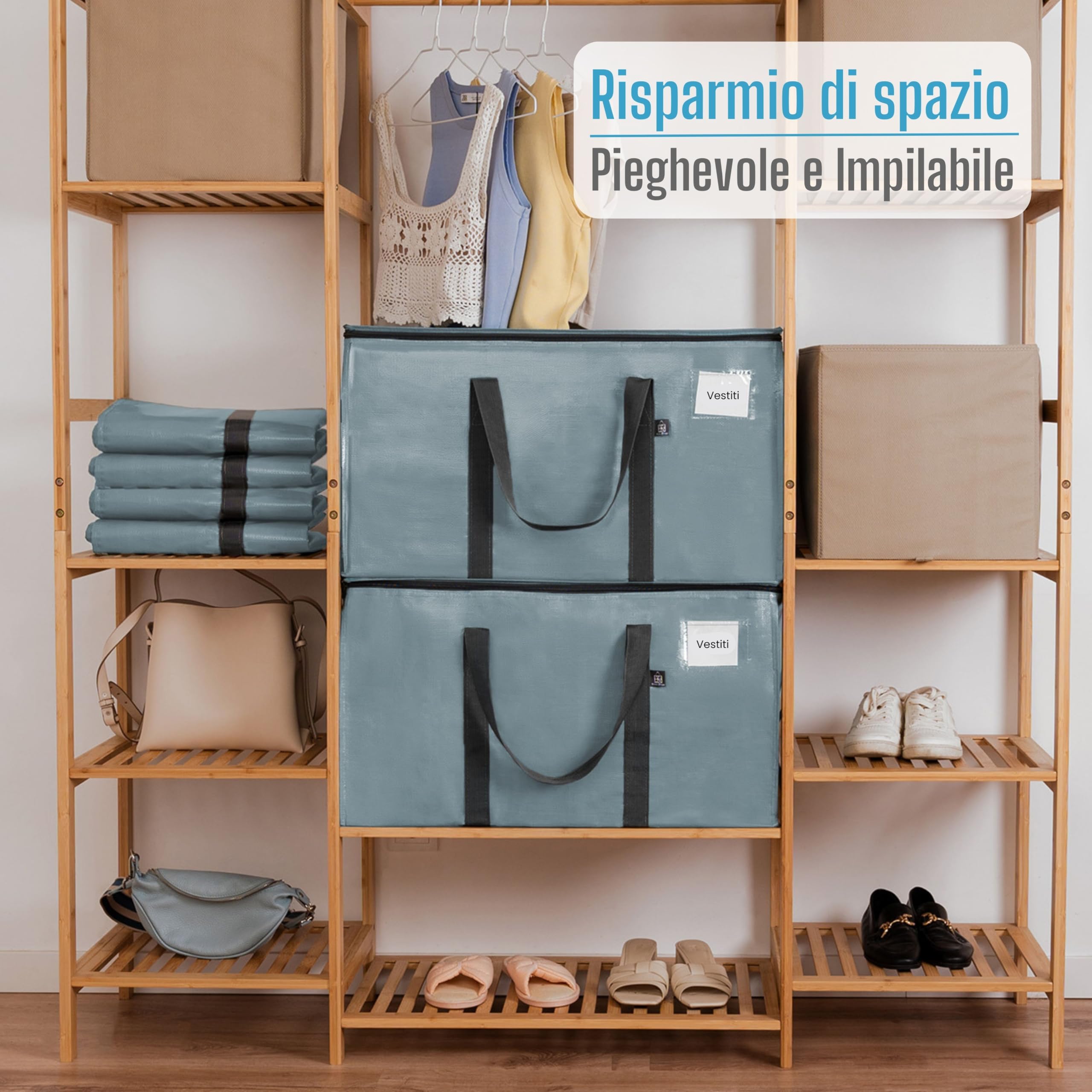 VENO Set da 4 Borse per traslochi extra grandi con cerniere e maniglie per il trasporto, scatole trasloco resistenti per risparmiare spazio (Azzurro, Set da 4)