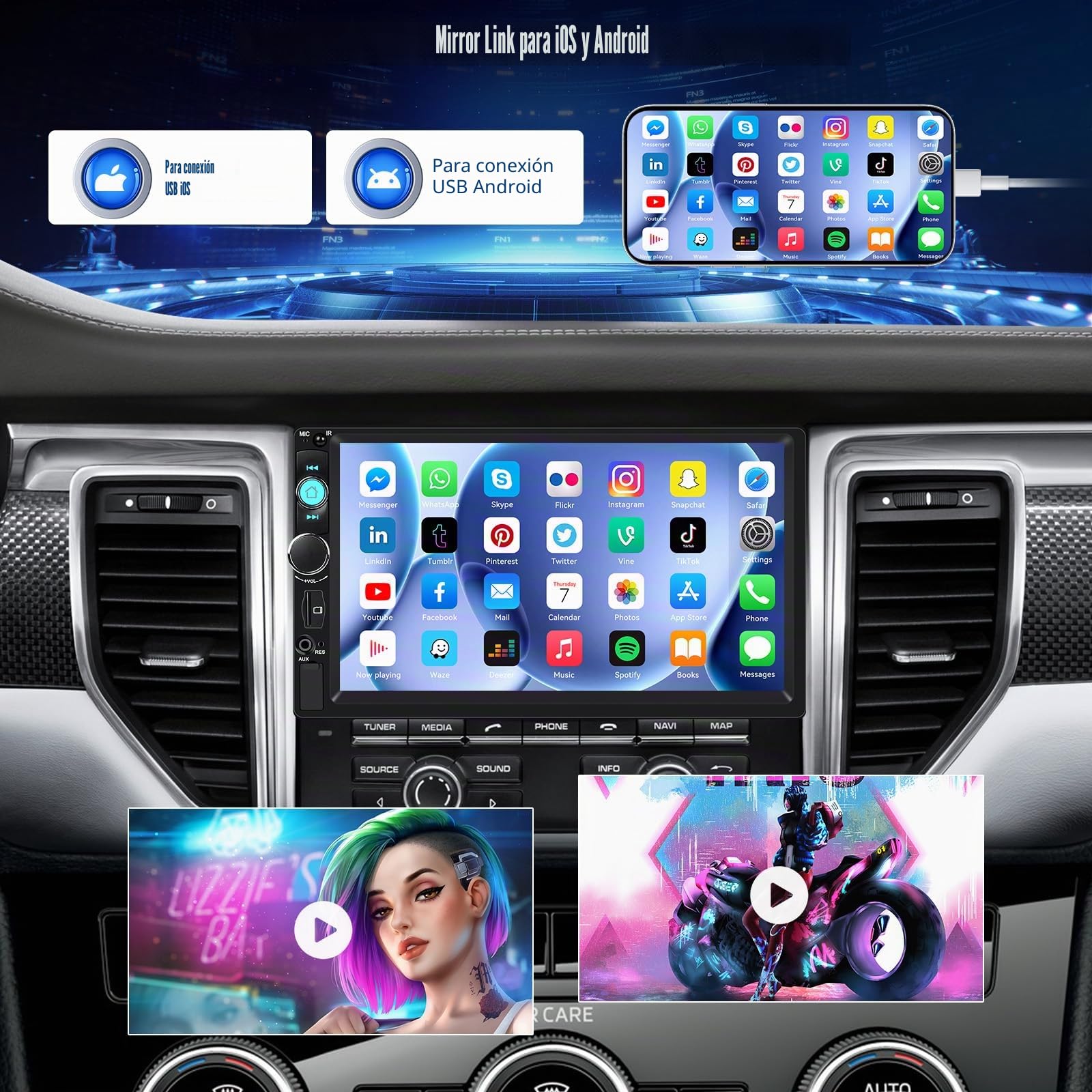 SIXTOP Double DIN Car Stereo with Bluetooth Hands-Free, 7 Inch Touch Screen Car Audio Receiver Support Mirror Link FM Radio EQ/SWC/USB/TF Card/AUX-in 2 DIN Car Radio