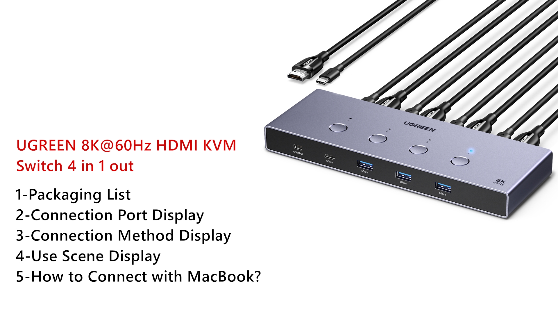 Amazon.com: UGREEN 8K@60Hz HDMI KVM Switch 4 Computers with 4 USB