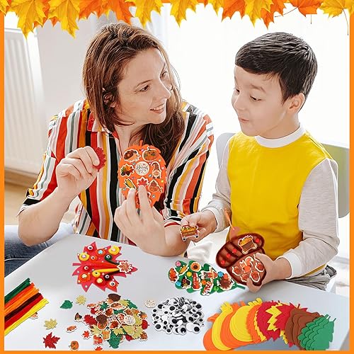 Miniatura 5 de JULBEAR 700 piezas de espuma de calabaza de hoja de arce otoñal, calcomanías de espuma autoadhesivas con purpurina, kit de manualidades para fiestas