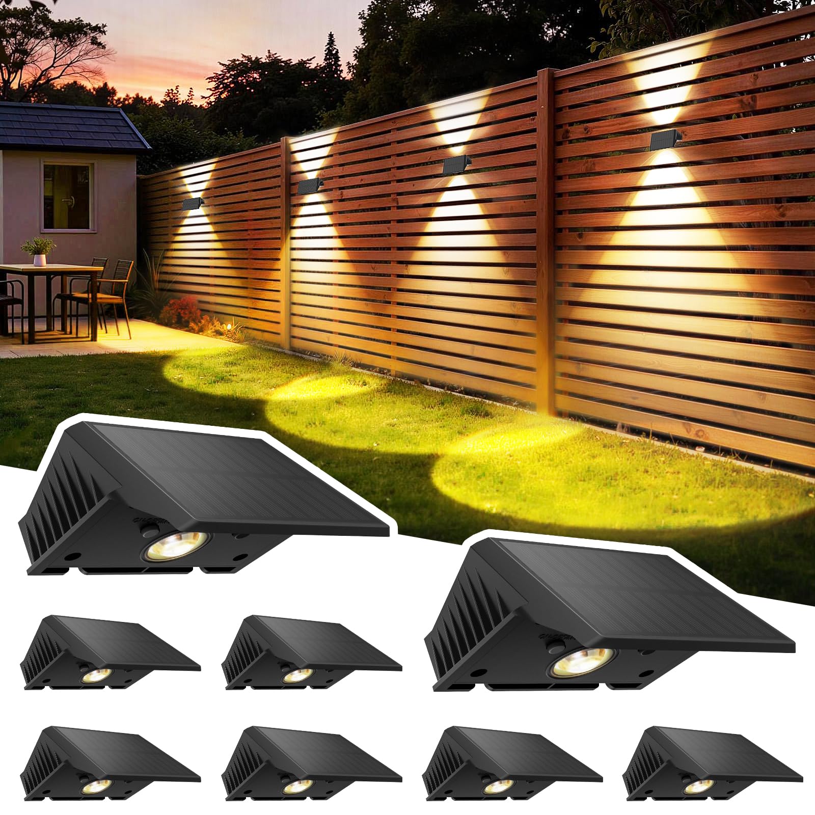 Delaiglow Lampada Solare da Esterno Up & Down Set da 8 Luci Solari da Esterno Bianco Caldo 3000K Faretti Solari a LED da Esterno 1000 mAh Applique Impermeabile IP67 Per Parete Giardino Terrazzo