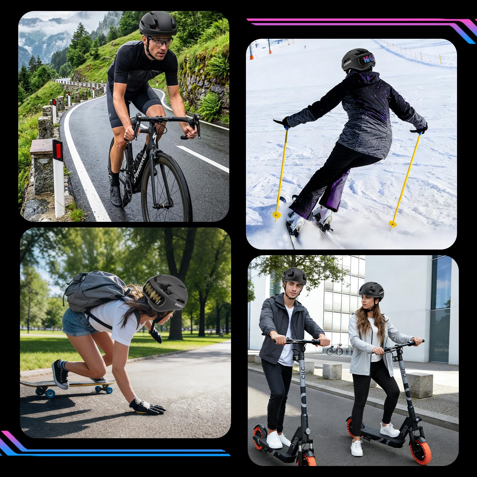 Casco da bicicletta connesso e sicuro per uomo donna casco intelligente con display LED personalizzabile, luci posteriori frenate, indicatori di direzione e avviso luminoso per mountain bike, strada