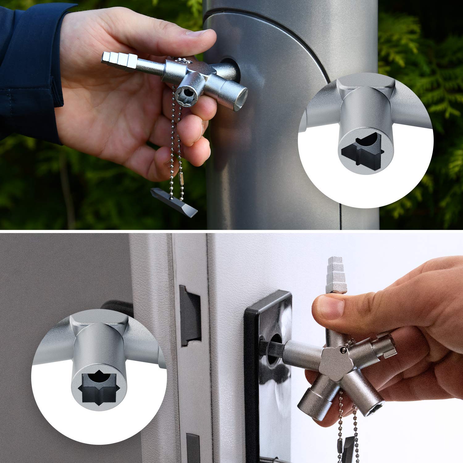 ABSINA Llave universal de 6 perfiles | Paquete de 6 - llave triangular y cuadrada - Para construcción - universal armarios sistemas cierre y contadores